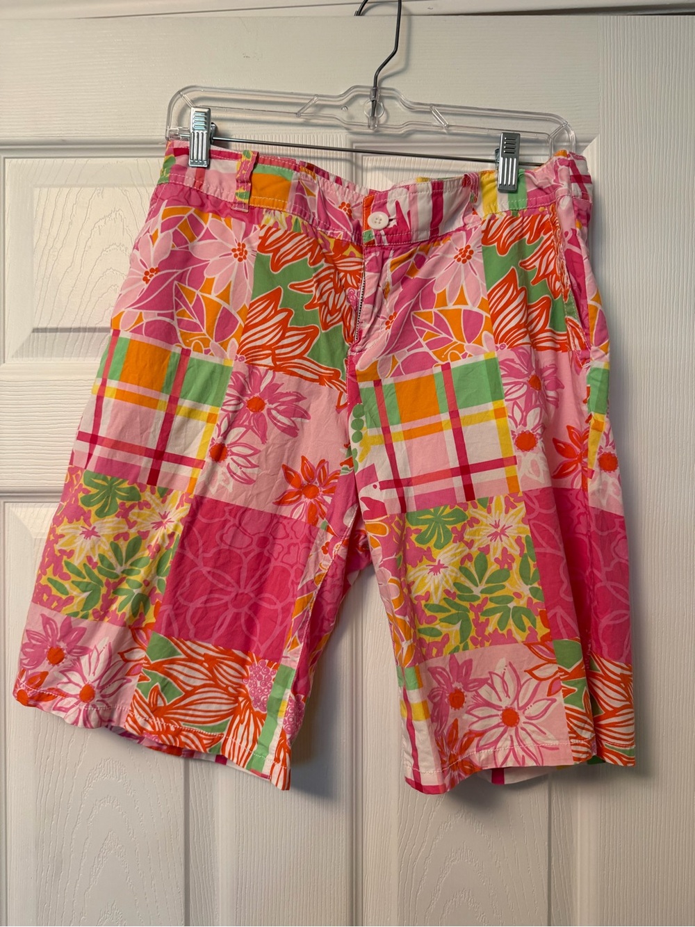 Lilly Pulitzer Pink + Orange Floral Patchwork Bermudas